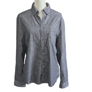 Express Women's L Gray Button-Up Shirt Long Sleeve Buttoned Collar Chest Pocket